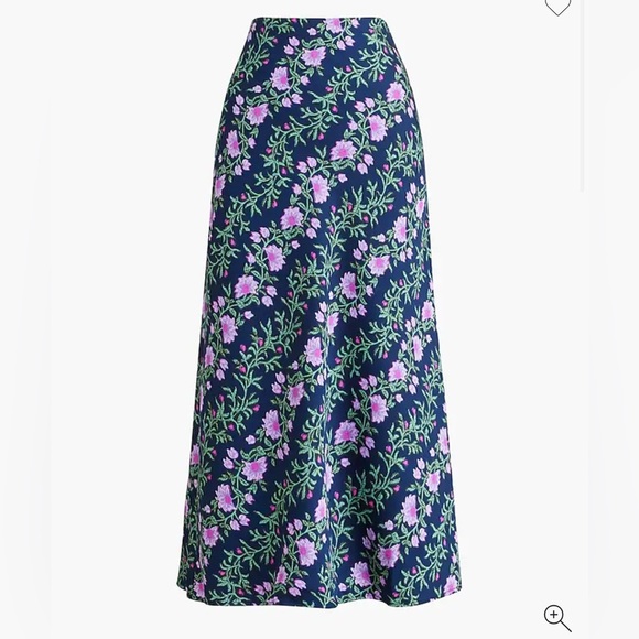 J. Crew Dresses & Skirts - J Crew Floral Skirt Midi Blue Pink Purple Vine Silk Stretch Waistband NWT Med